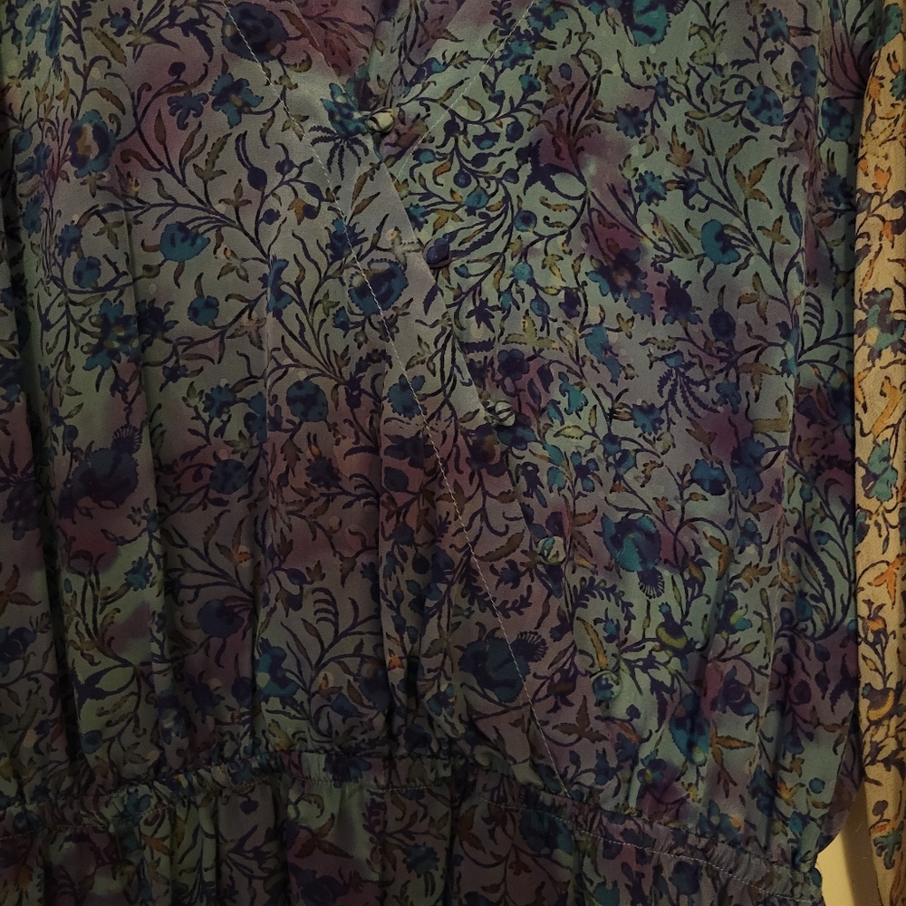 Gypsy 05 Floral Long Sleeve 100% Silk Blue Romper Size Small - Picture 4 of 16